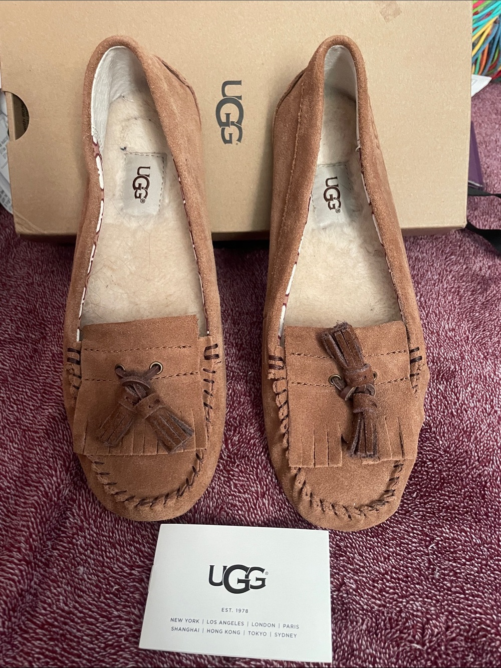 UGG Kids Chestnut Brown Suede Tassel Moccasins